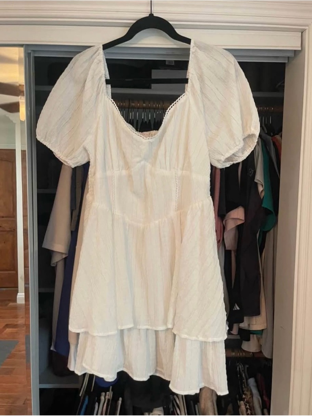 All in Favor White Tiered V-Neck Mini Dress